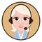 Cartoon character, vector drawing portrait girl call center operator, icon, sticker. Woman blonde with big eyes with a headset, he