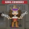 Cartoon character of Wild West - girl cowboy