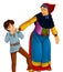 cartoon character witch sorceress holding child funny artistic painting scene