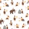 Cartoon Characters Caveman Cute People Seamless Pattern Background. Vector