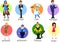 Cartoon characters - chef, policeman, fireman, wai