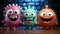 Cartoon characters cute, funny evil viruses, whimsical and infectious, creative and humorous animation of infectious