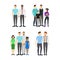 Cartoon Characters Different Male Homosexual Couples Families Set. Vector