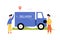 Cartoon characters near the truck. Express delivery concept. Vector illustration.