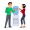 Cartoon Characters People around Water Cooler Gossip Concept. Vector