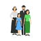 Cartoon Characters People Jewish National Family. Vector