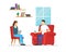 Cartoon Characters People Psychotherapy Counseling Scene. Vector