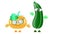 Cartoon characters pumpkin and zucchini are dancing. Animation on a white background.