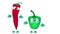 Cartoon characters red pepper and green pepper dance. Animation on a white background.