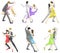 Cartoon characters set of dancing couple in dancing sport