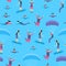Cartoon Characters Skydiving and Parachuting People Seamless Pattern Background . Vector