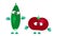 Cartoon characters tomato and cucumber are dancing. Animation on a white background.