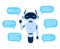Cartoon chat bot character, cute online assistant. Friendly personal assistant, smiling chatbot with speech bubbles