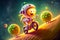 cartoon cheerful astronaut on a bicycle. Generative AI