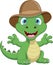 cartoon cheerful baby dinosaur wearing a hat