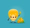 Cartoon cheerful corn grain character holding cob