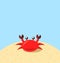 Cartoon cheerful crab at the beach, natural seascape