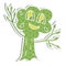 Cartoon cheerful crazy pop art sticker tree character. Tree.