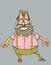 Cartoon cheerful grandfather with a beard and mustache