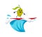 Cartoon cheerful olive vegetable surfing in sea