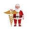 Cartoon Cheerful Santa Claus Granpa with Gold Medical Caduceus Symbol. 3d Rendering