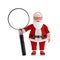 Cartoon Cheerful Santa Claus Granpa with Magnifying Glass. 3d Rendering