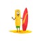 Cartoon cheerful tortiglioni pasta with surfboard