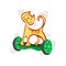 A cartoon cheerful yellow striped cat on a gyroscope. illustration from a series Funny cats