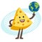 Cartoon Cheese Character holding the planet Earth