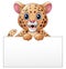 Cartoon cheetah with blank sign