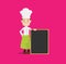 Cartoon Chef with blank menu notice board Flat Vector Illustration Design