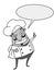 Cartoon chef characters pointing with his finger and menu white background