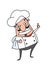 Cartoon chef characters pointing with his finger and menu white background