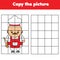 Cartoon chef. Grid copy worksheet. educational children game. Printable drawing activity for toddlers and kids. Professions and