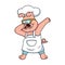 cartoon chef pig is doing dubbing with cool glasses