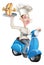 Cartoon Chef on Scooter Moped Delivering Hotdog