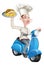 Cartoon Chef on Scooter Moped Holding Kebab