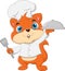 Cartoon chef squirrel carrying food tray