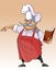 Cartoon chef stands and looks in the book