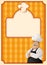 Cartoon chef wearing apron and hat.