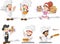 Cartoon chefs cooking, waitress and waiter