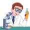 Cartoon chemical scientist with a test tube and microscope