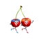 Cartoon cherry twins runners. Funny vector berries