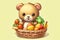 cartoon chibi cute bear with fresh vegetables and fruits