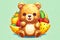 cartoon chibi cute bear with fresh vegetables and fruits