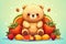 cartoon chibi cute bear with fresh vegetables and fruits