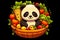 cartoon chibi cute panda with fresh vegetables and fruits