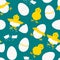 Cartoon Chicken Hatching Seamless Pattern Background. Vector