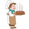 Cartoon chief cook with cake or pizza