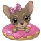 Cartoon Chihuahua girl swimming on pool ring donut